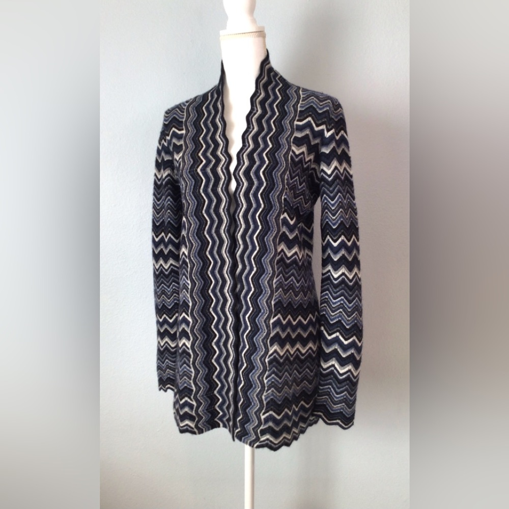 Pure Cashmere Brand Cashmere Chevron Open Cardigan Sweater